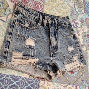 SHEIN Blue Distressed Jean Shorts Frayed Hem. Size XS